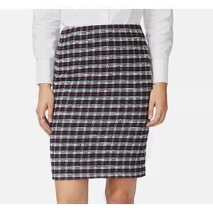 Court & Rowe Plaid Tweed Cotton Blend Pencil Skirt Medium blue red white NEW